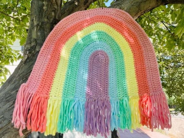 pastel colored crochet rainbow